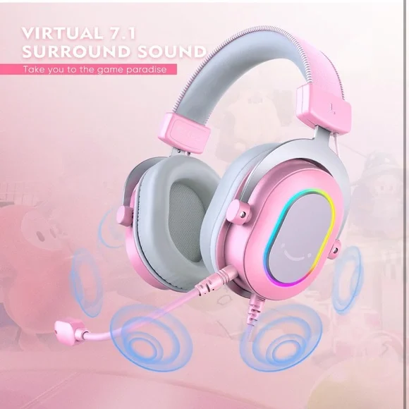 NWT Ampligame Fifine H6 Pink Wired PC Gaming Headset, Microphone Headphones - Picture 3 of 16
